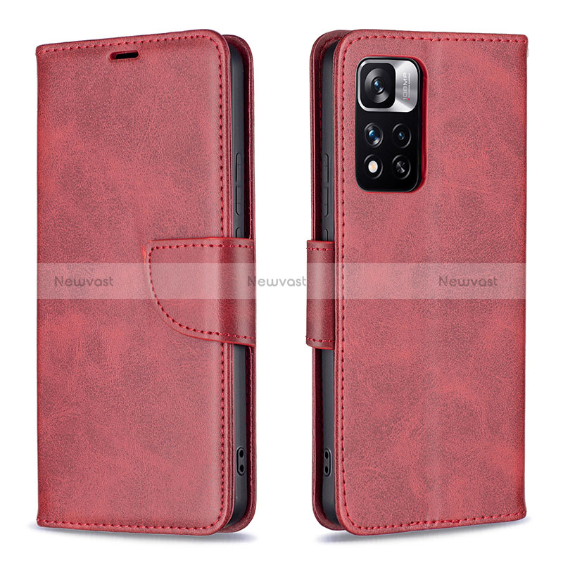 Leather Case Stands Flip Cover Holder B04F for Xiaomi Mi 11i 5G (2022) Red