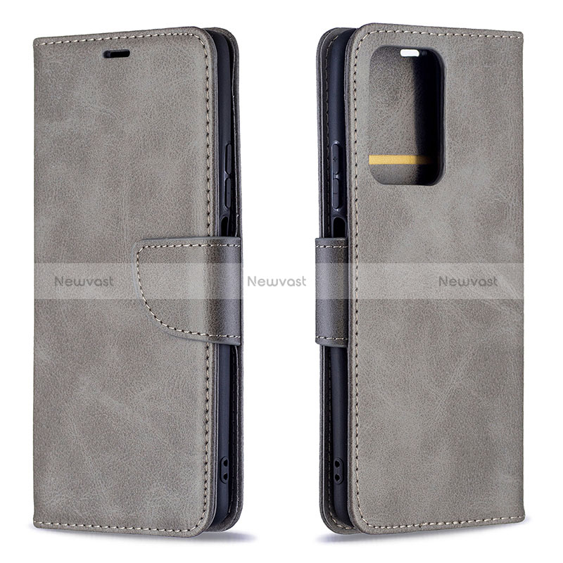 Leather Case Stands Flip Cover Holder B04F for Xiaomi Mi 11T 5G Gray