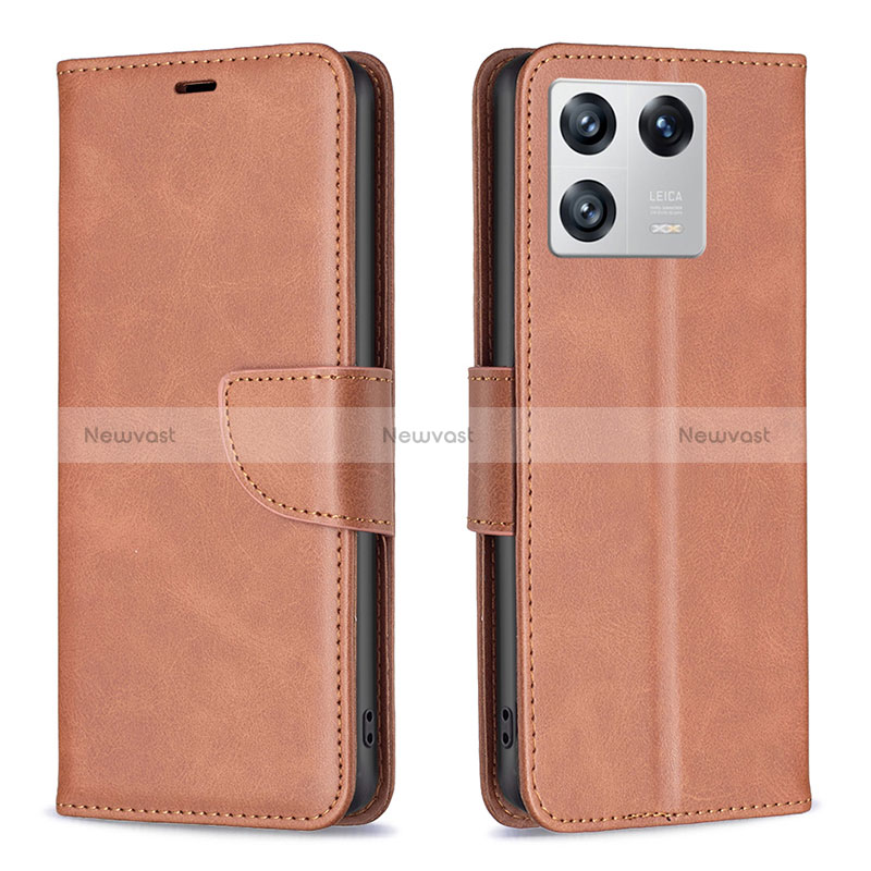 Leather Case Stands Flip Cover Holder B04F for Xiaomi Mi 13 Pro 5G Brown