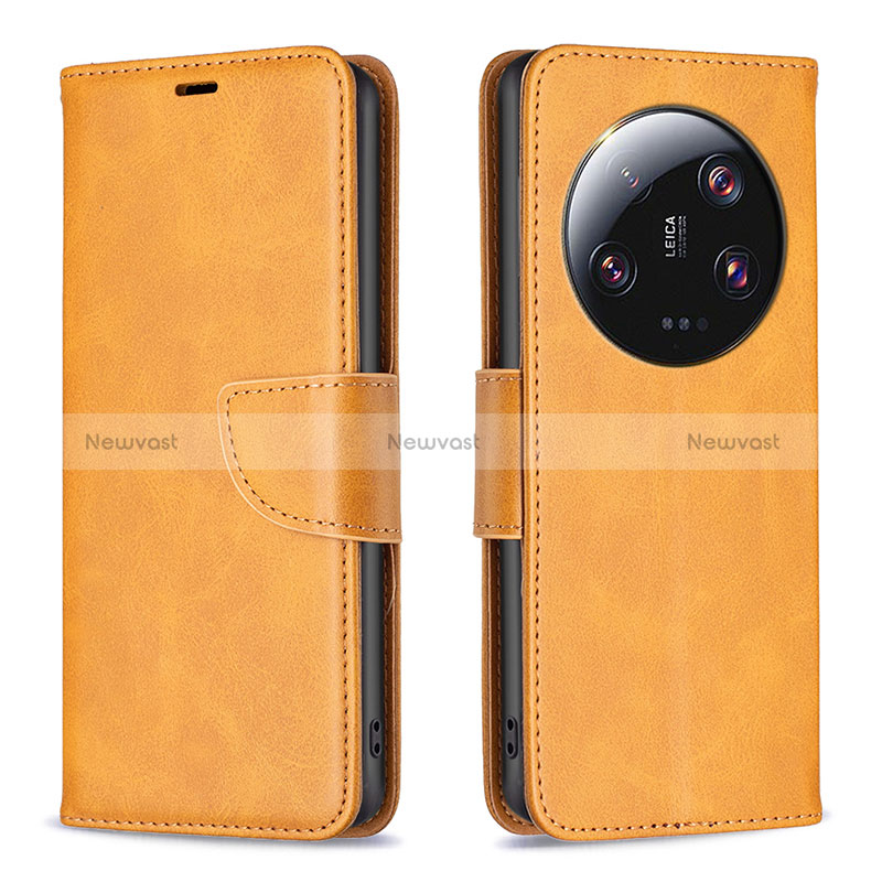 Leather Case Stands Flip Cover Holder B04F for Xiaomi Mi 13 Ultra 5G Light Brown