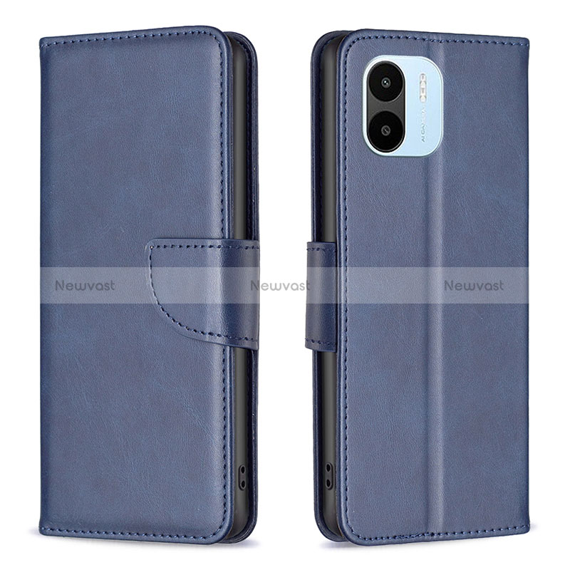 Leather Case Stands Flip Cover Holder B04F for Xiaomi Poco C51 Blue