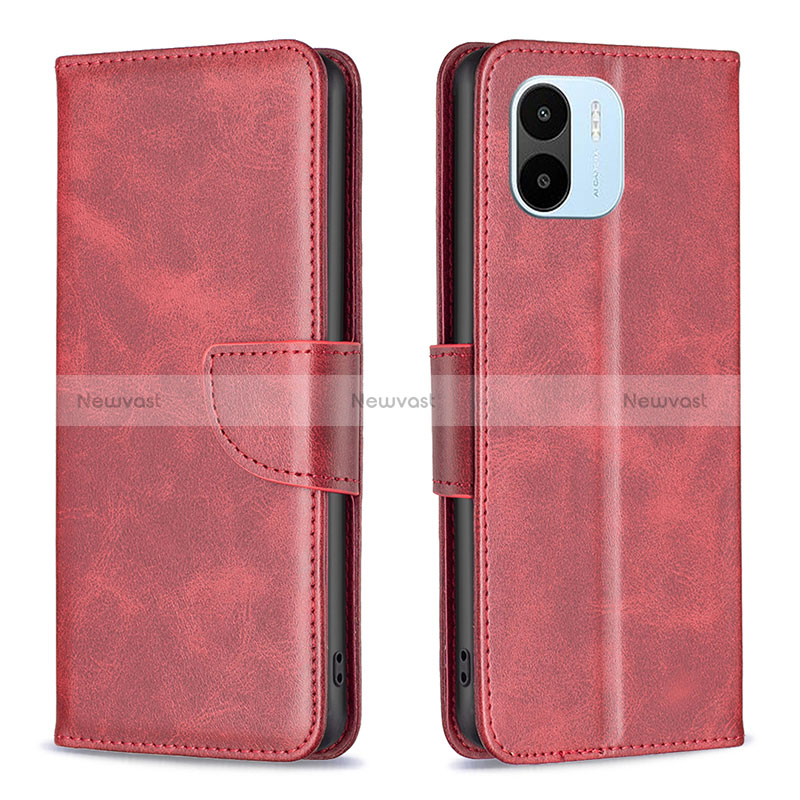 Leather Case Stands Flip Cover Holder B04F for Xiaomi Poco C51 Red