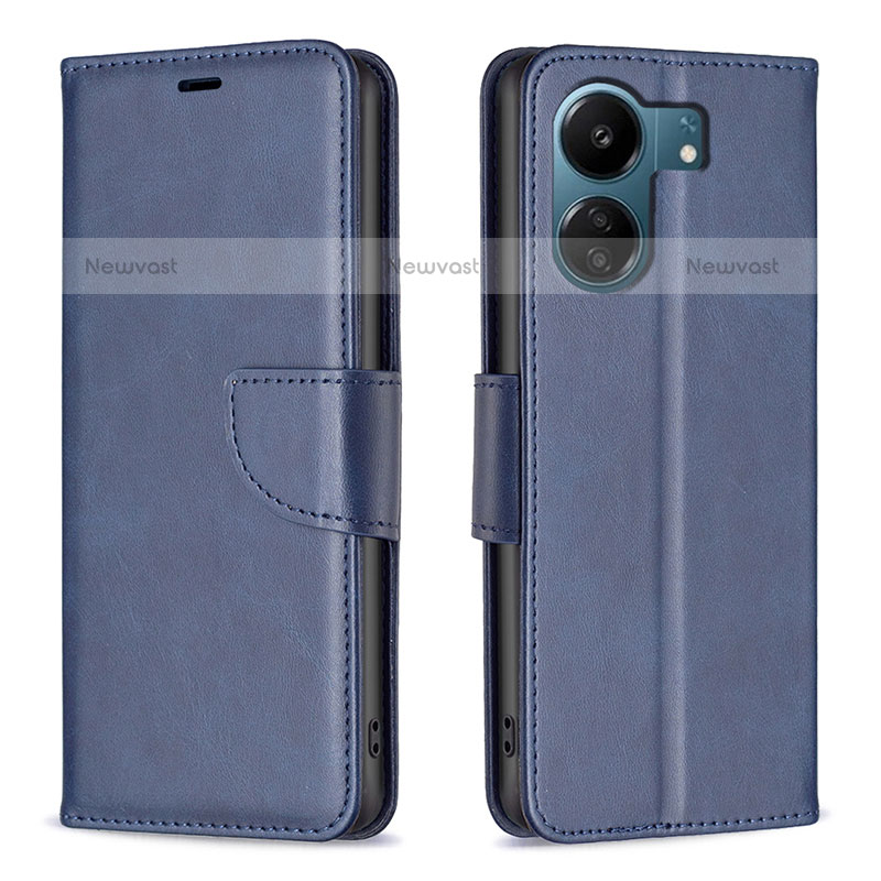 Leather Case Stands Flip Cover Holder B04F for Xiaomi Poco C65 Blue