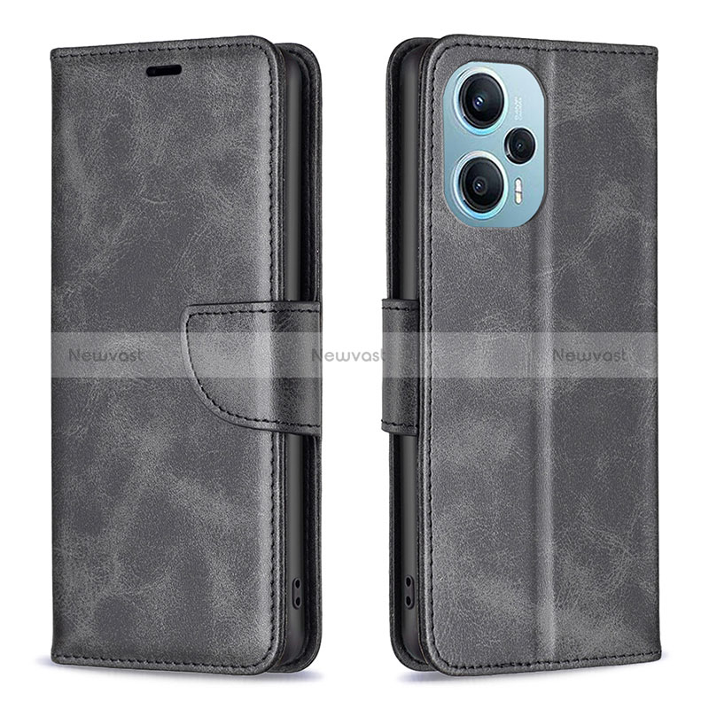 Leather Case Stands Flip Cover Holder B04F for Xiaomi Poco F5 5G Black