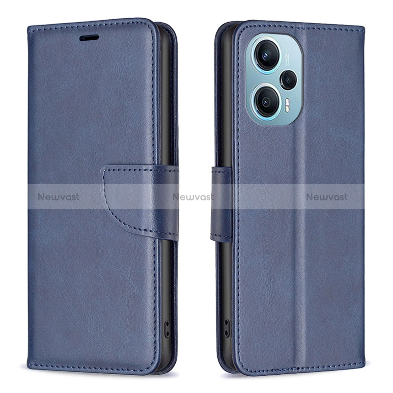 Leather Case Stands Flip Cover Holder B04F for Xiaomi Poco F5 5G Blue