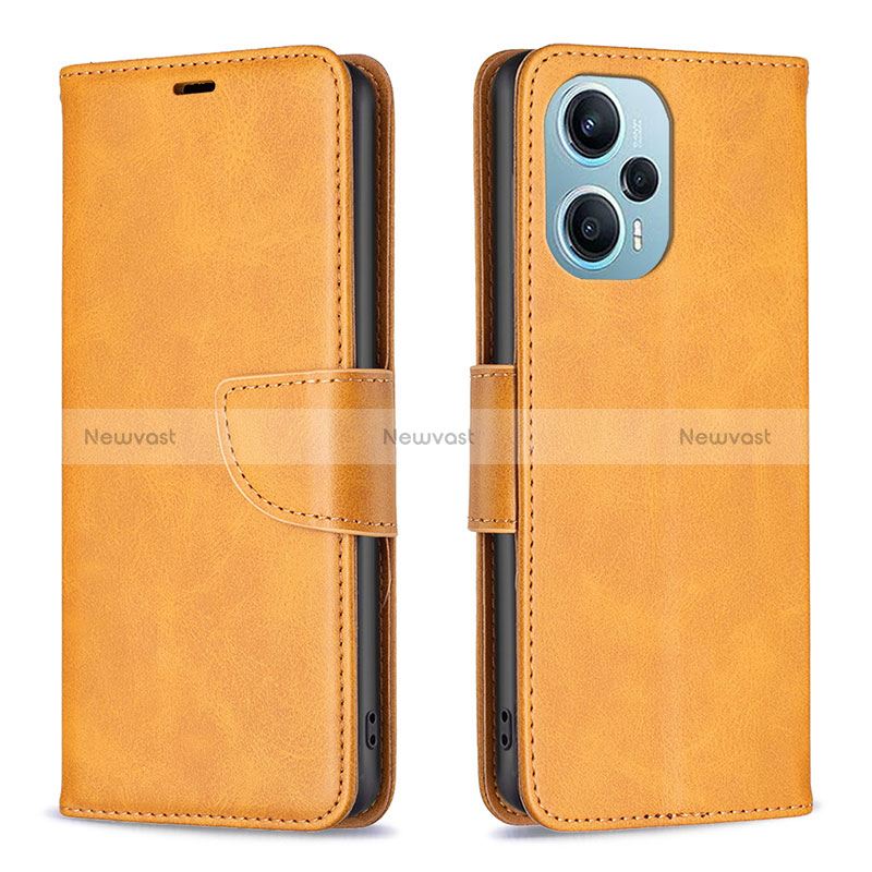 Leather Case Stands Flip Cover Holder B04F for Xiaomi Poco F5 5G Light Brown