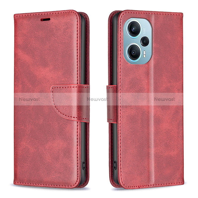 Leather Case Stands Flip Cover Holder B04F for Xiaomi Poco F5 5G Red