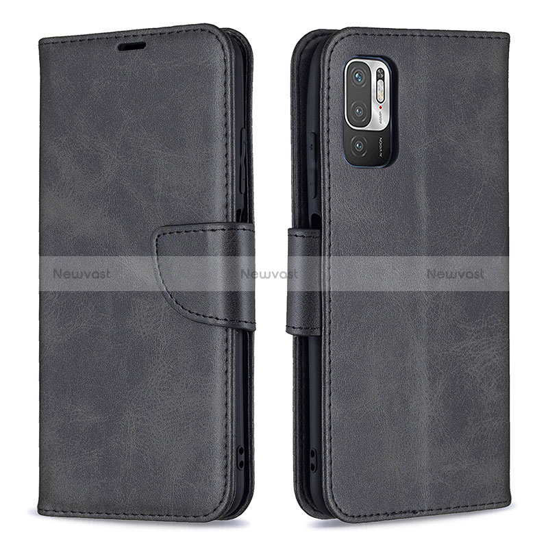 Leather Case Stands Flip Cover Holder B04F for Xiaomi POCO M3 Pro 5G Black