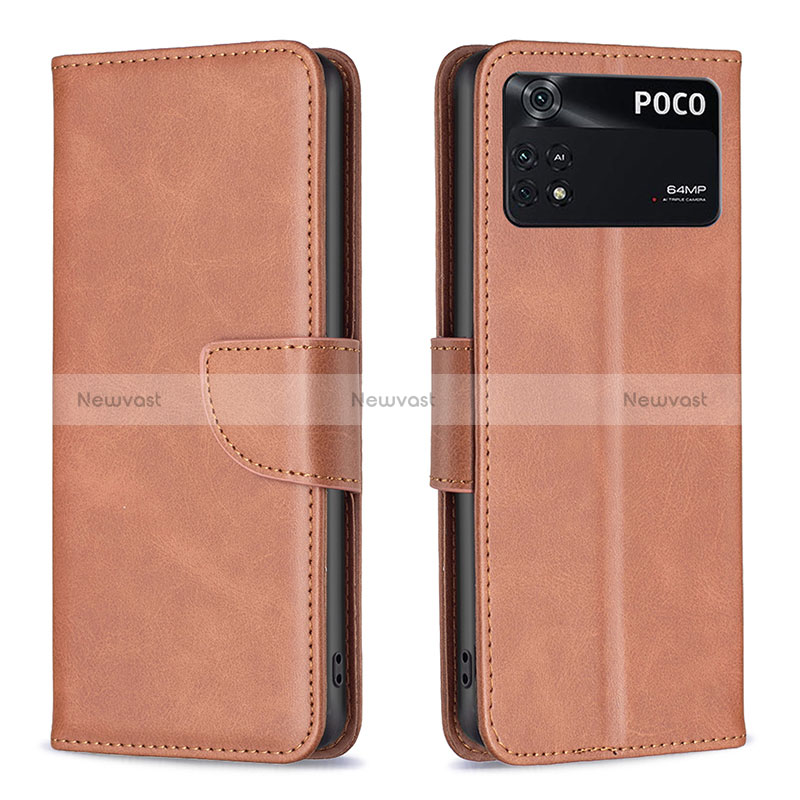 Leather Case Stands Flip Cover Holder B04F for Xiaomi Poco M4 Pro 4G