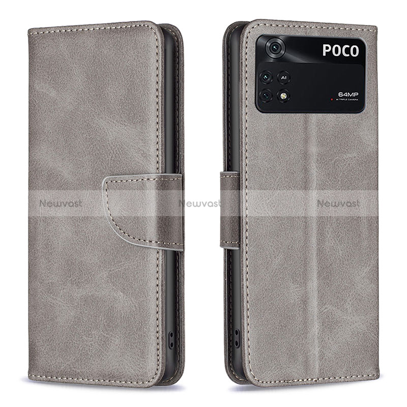 Leather Case Stands Flip Cover Holder B04F for Xiaomi Poco M4 Pro 4G