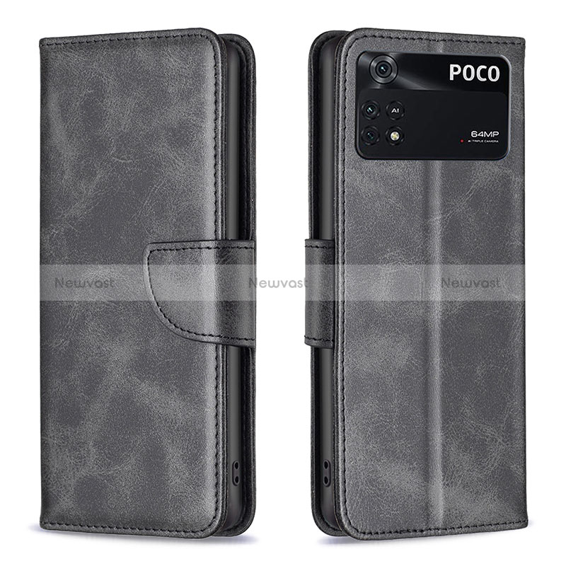 Leather Case Stands Flip Cover Holder B04F for Xiaomi Poco M4 Pro 4G