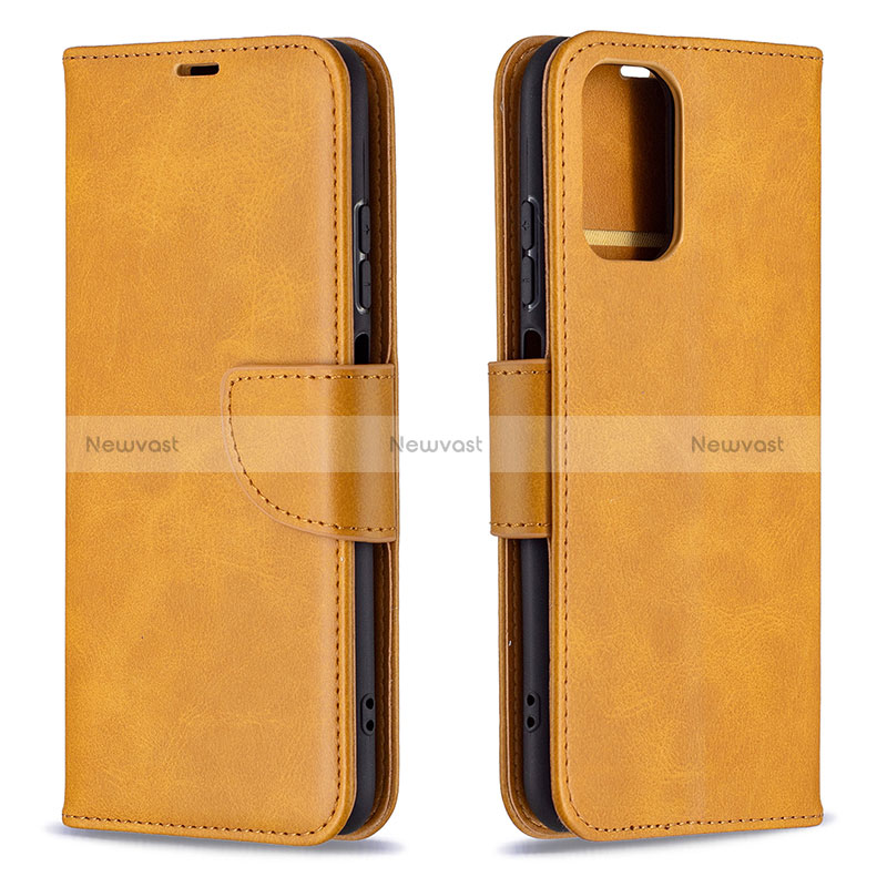 Leather Case Stands Flip Cover Holder B04F for Xiaomi Poco M5S Light Brown