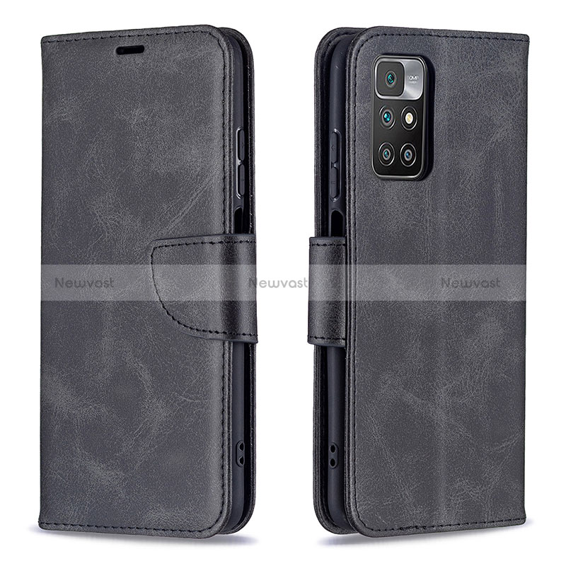 Leather Case Stands Flip Cover Holder B04F for Xiaomi Redmi 10 (2022) Black