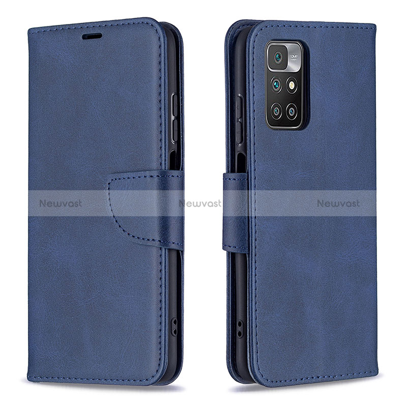 Leather Case Stands Flip Cover Holder B04F for Xiaomi Redmi 10 (2022) Blue