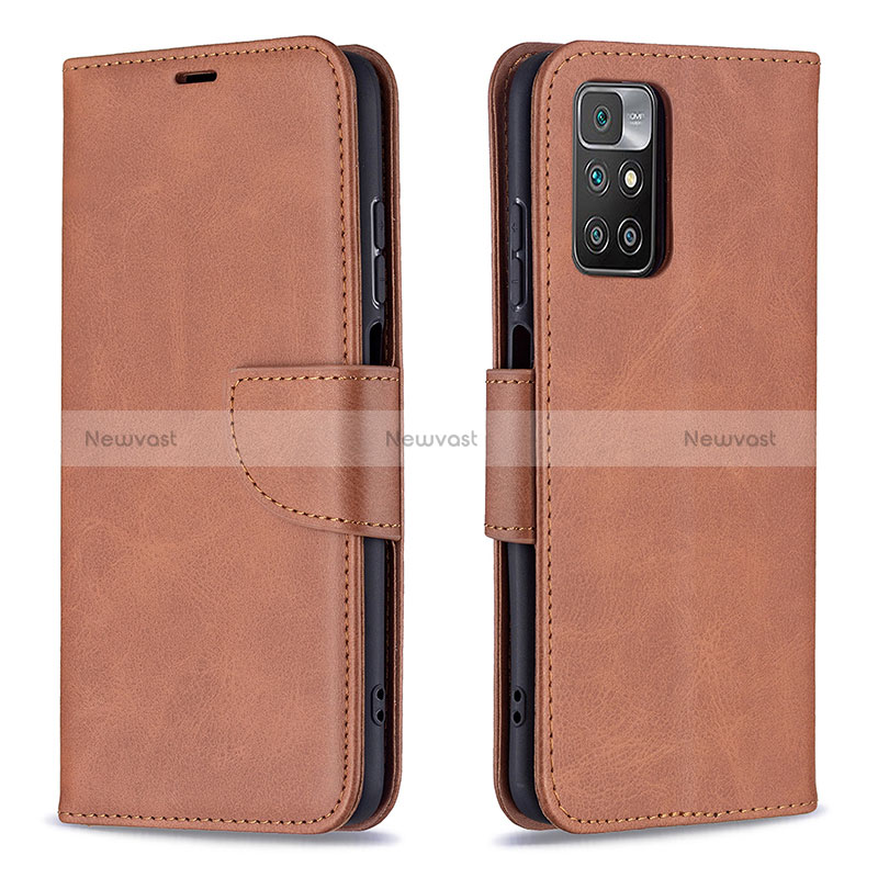 Leather Case Stands Flip Cover Holder B04F for Xiaomi Redmi 10 (2022) Brown