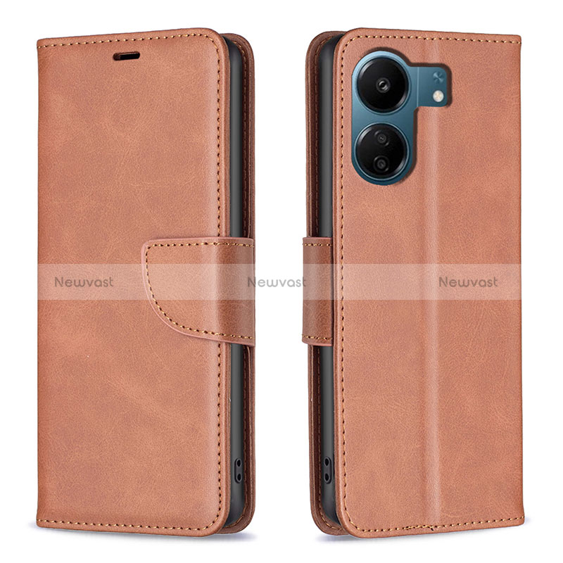 Leather Case Stands Flip Cover Holder B04F for Xiaomi Redmi 13C