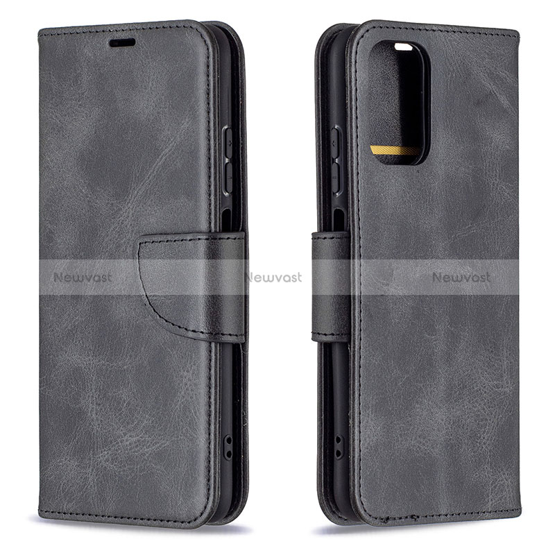 Leather Case Stands Flip Cover Holder B04F for Xiaomi Redmi Note 10 4G Black