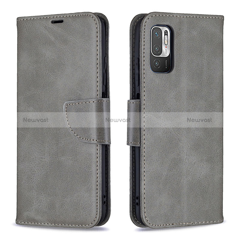 Leather Case Stands Flip Cover Holder B04F for Xiaomi Redmi Note 10 5G Gray