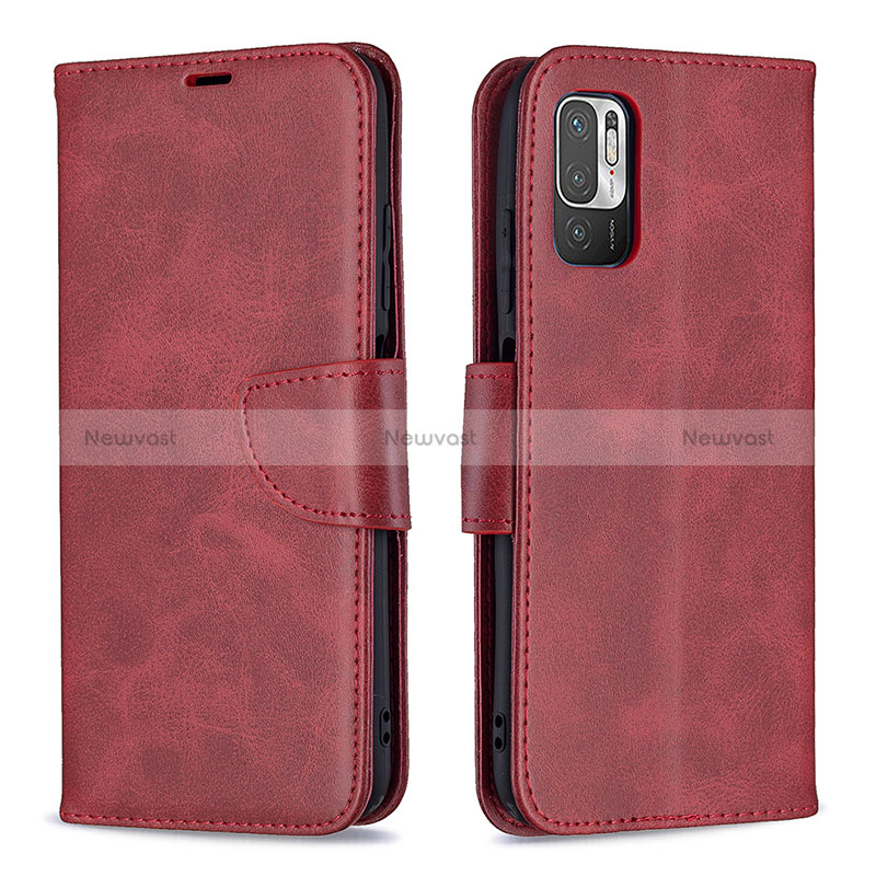 Leather Case Stands Flip Cover Holder B04F for Xiaomi Redmi Note 10 5G Red