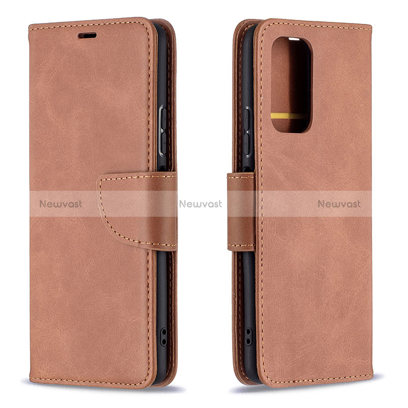 Leather Case Stands Flip Cover Holder B04F for Xiaomi Redmi Note 10 Pro 4G Brown