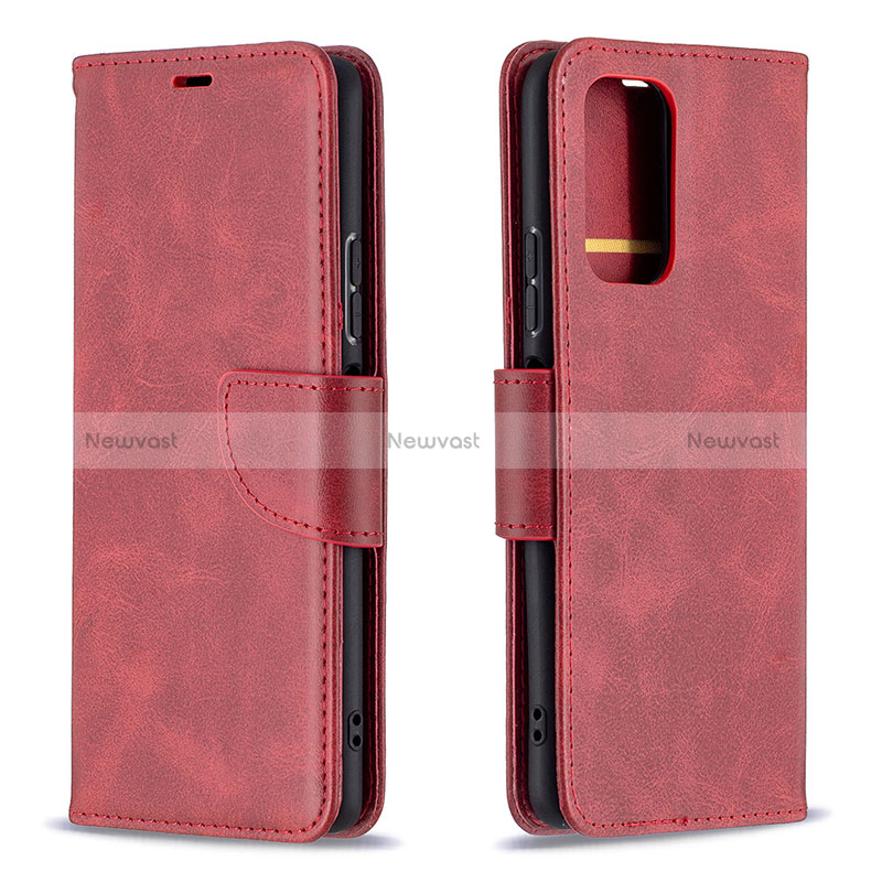 Leather Case Stands Flip Cover Holder B04F for Xiaomi Redmi Note 10 Pro 4G Red