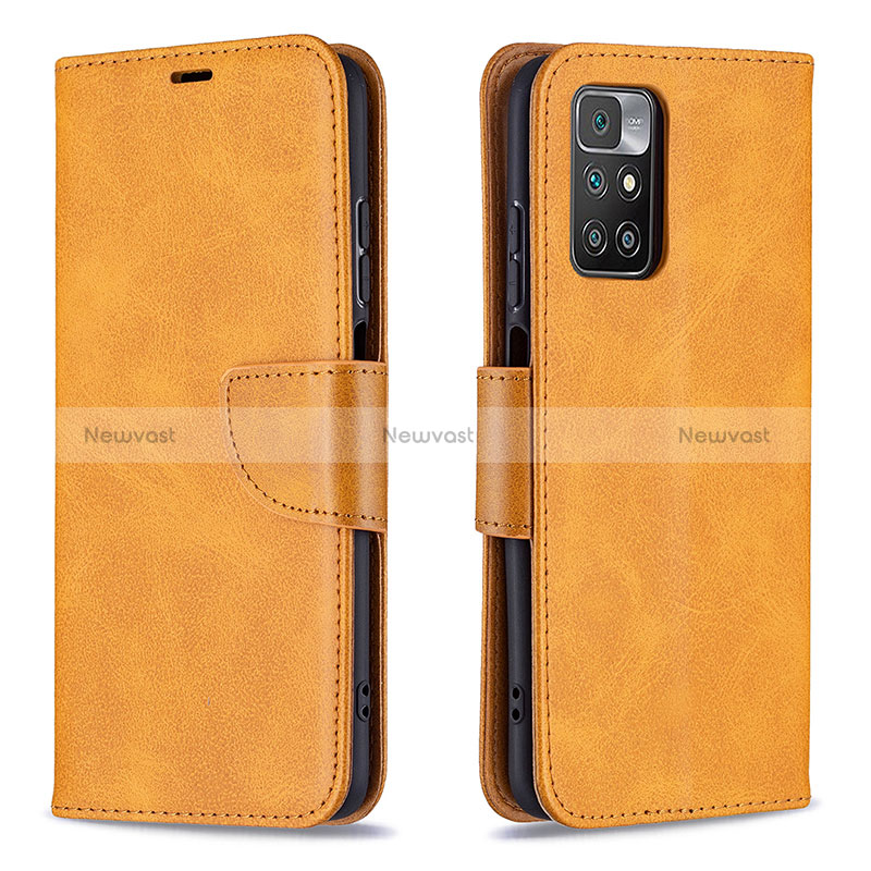Leather Case Stands Flip Cover Holder B04F for Xiaomi Redmi Note 11 4G (2021) Light Brown