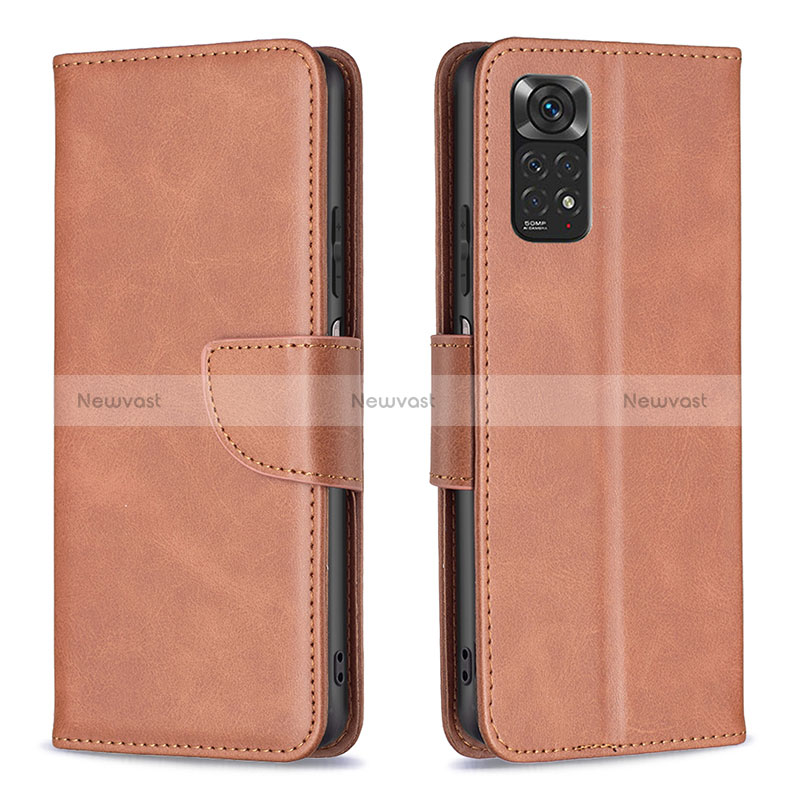 Leather Case Stands Flip Cover Holder B04F for Xiaomi Redmi Note 11 4G (2022) Brown