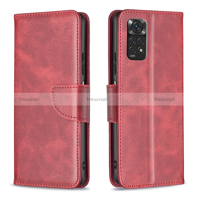 Leather Case Stands Flip Cover Holder B04F for Xiaomi Redmi Note 11 4G (2022) Red