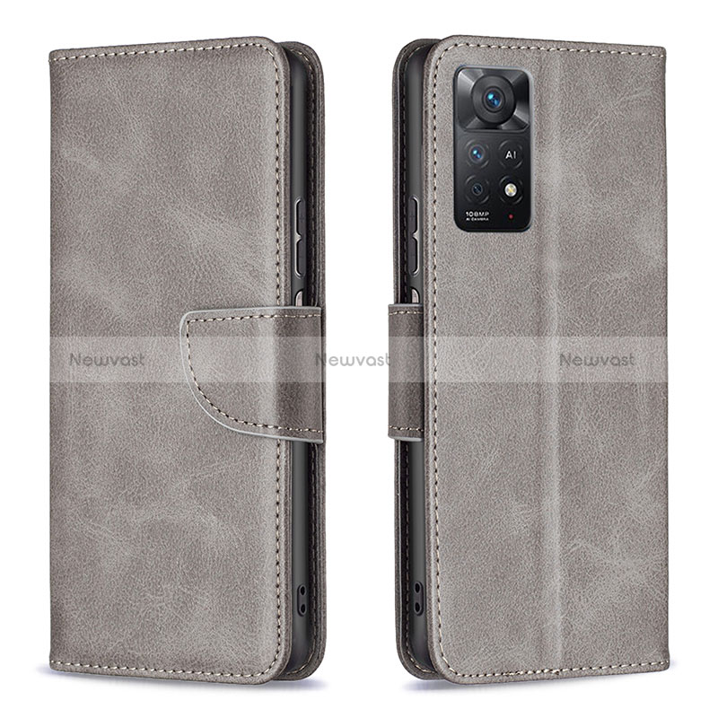 Leather Case Stands Flip Cover Holder B04F for Xiaomi Redmi Note 11 Pro 5G Gray