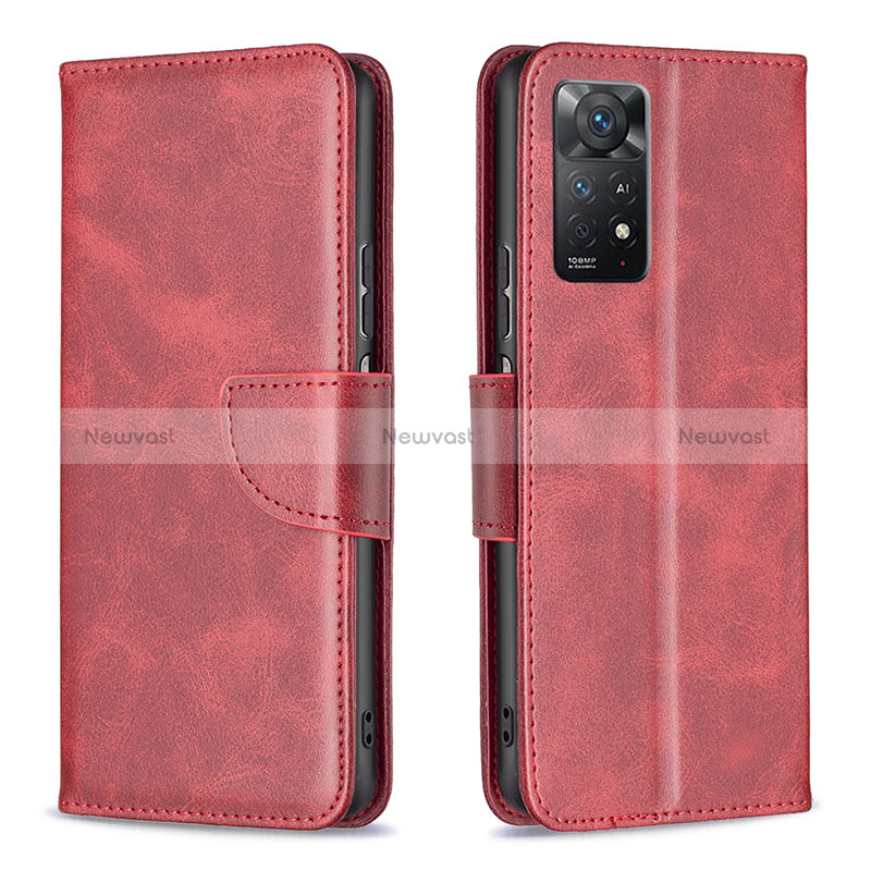 Leather Case Stands Flip Cover Holder B04F for Xiaomi Redmi Note 11 Pro 5G Red