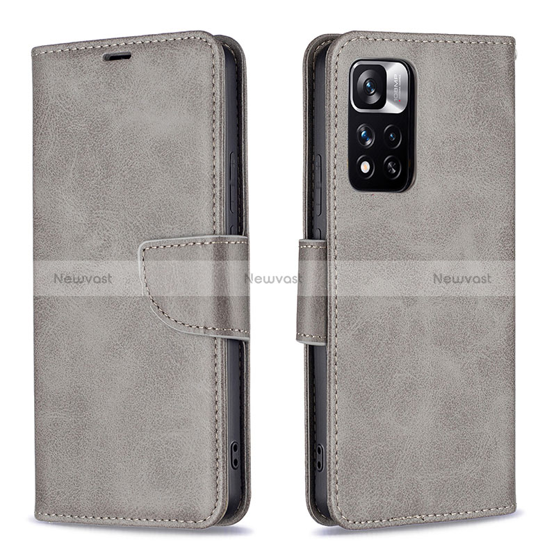 Leather Case Stands Flip Cover Holder B04F for Xiaomi Redmi Note 11 Pro+ Plus 5G Gray