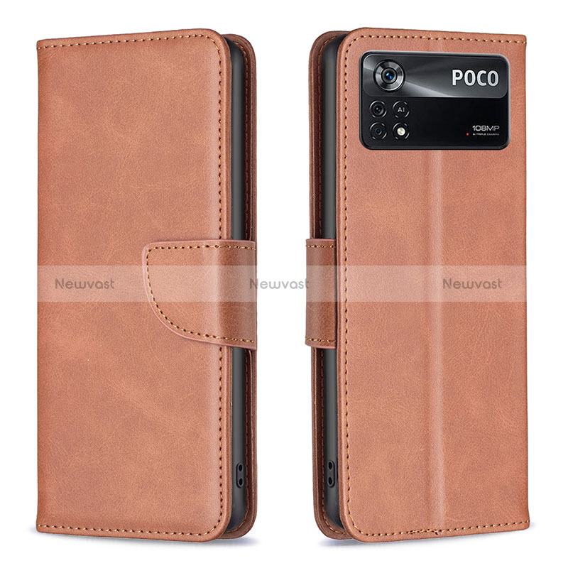 Leather Case Stands Flip Cover Holder B04F for Xiaomi Redmi Note 11E Pro 5G Brown