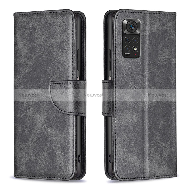 Leather Case Stands Flip Cover Holder B04F for Xiaomi Redmi Note 11S 4G Black