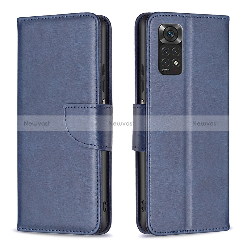 Leather Case Stands Flip Cover Holder B04F for Xiaomi Redmi Note 11S 4G Blue