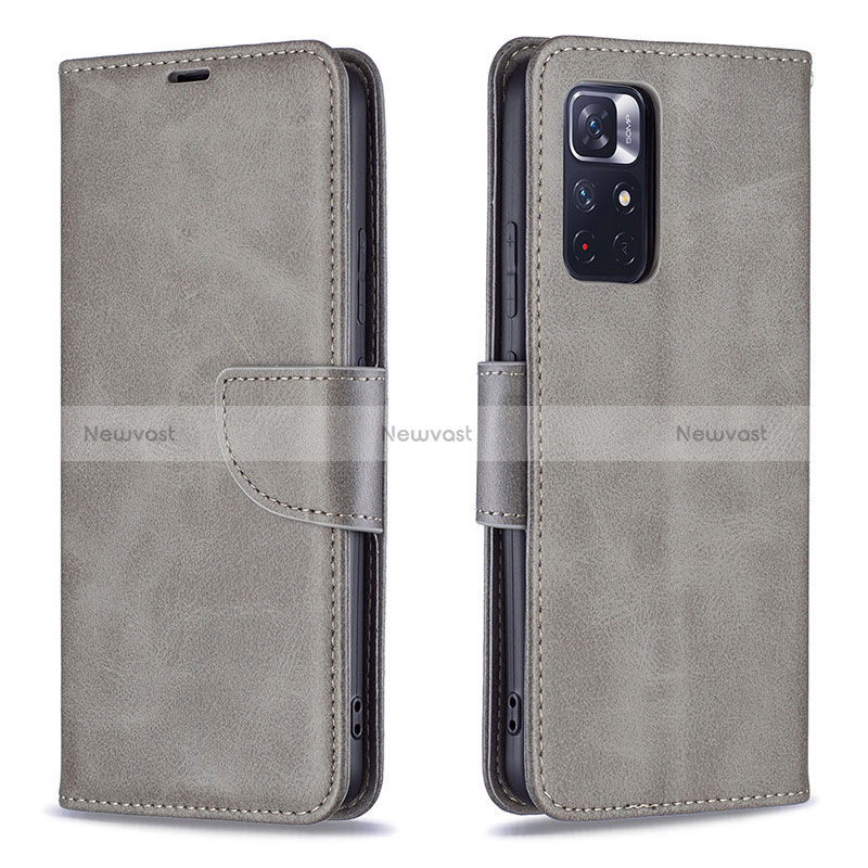 Leather Case Stands Flip Cover Holder B04F for Xiaomi Redmi Note 11T 5G Gray