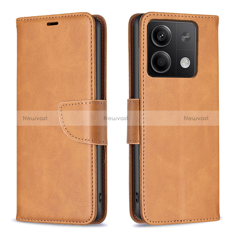 Leather Case Stands Flip Cover Holder B04F for Xiaomi Redmi Note 13 5G Light Brown