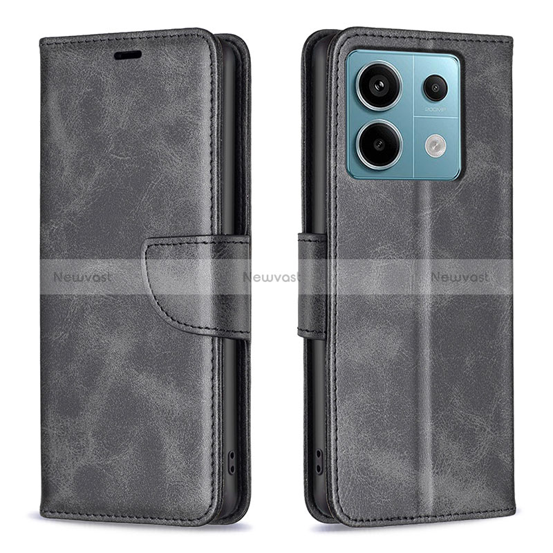 Leather Case Stands Flip Cover Holder B04F for Xiaomi Redmi Note 13 Pro 5G Black