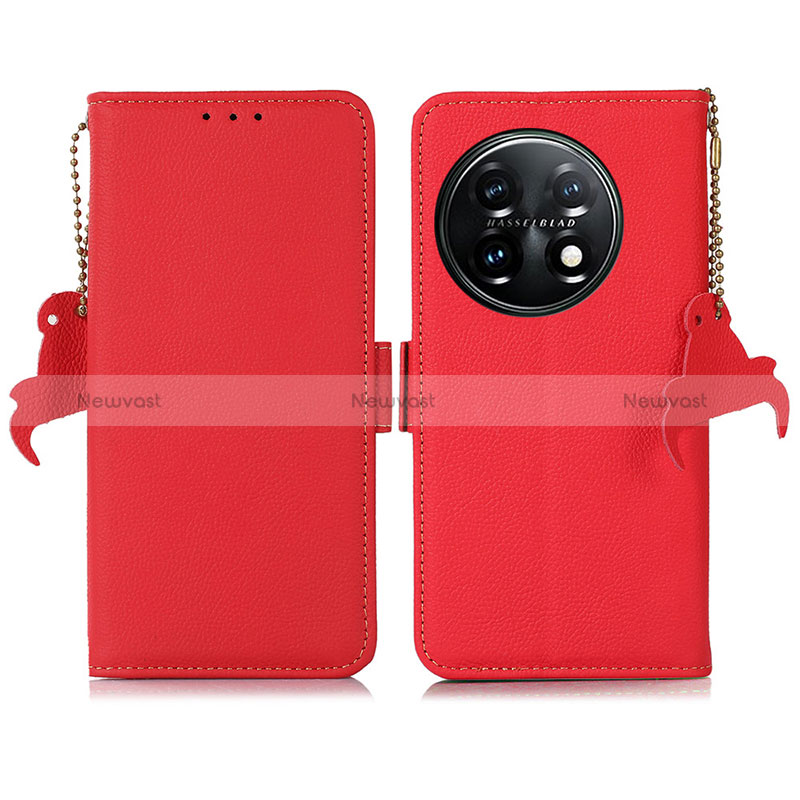 Leather Case Stands Flip Cover Holder B04H for OnePlus 11 5G Red