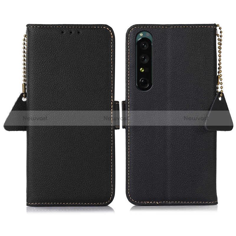 Leather Case Stands Flip Cover Holder B04H for Sony Xperia 1 IV Black