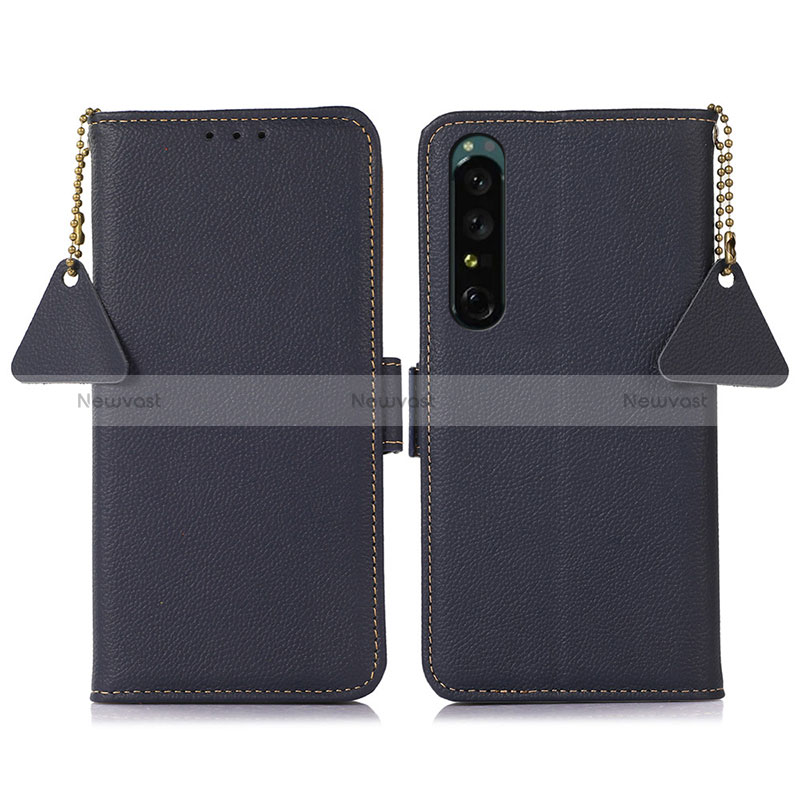 Leather Case Stands Flip Cover Holder B04H for Sony Xperia 1 IV Blue
