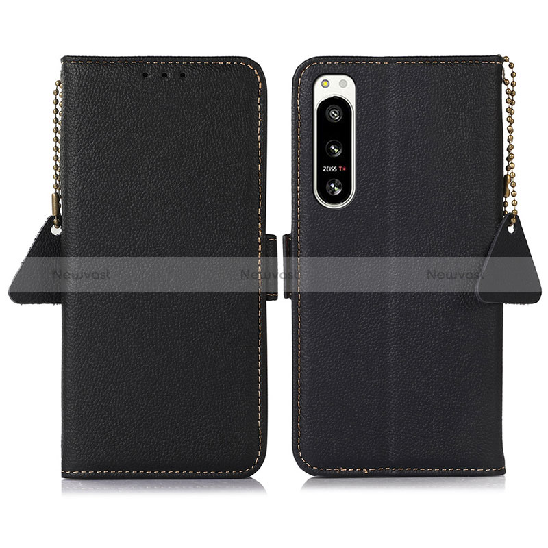 Leather Case Stands Flip Cover Holder B04H for Sony Xperia 5 IV Black