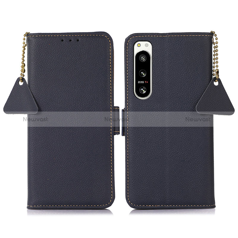 Leather Case Stands Flip Cover Holder B04H for Sony Xperia 5 IV Blue
