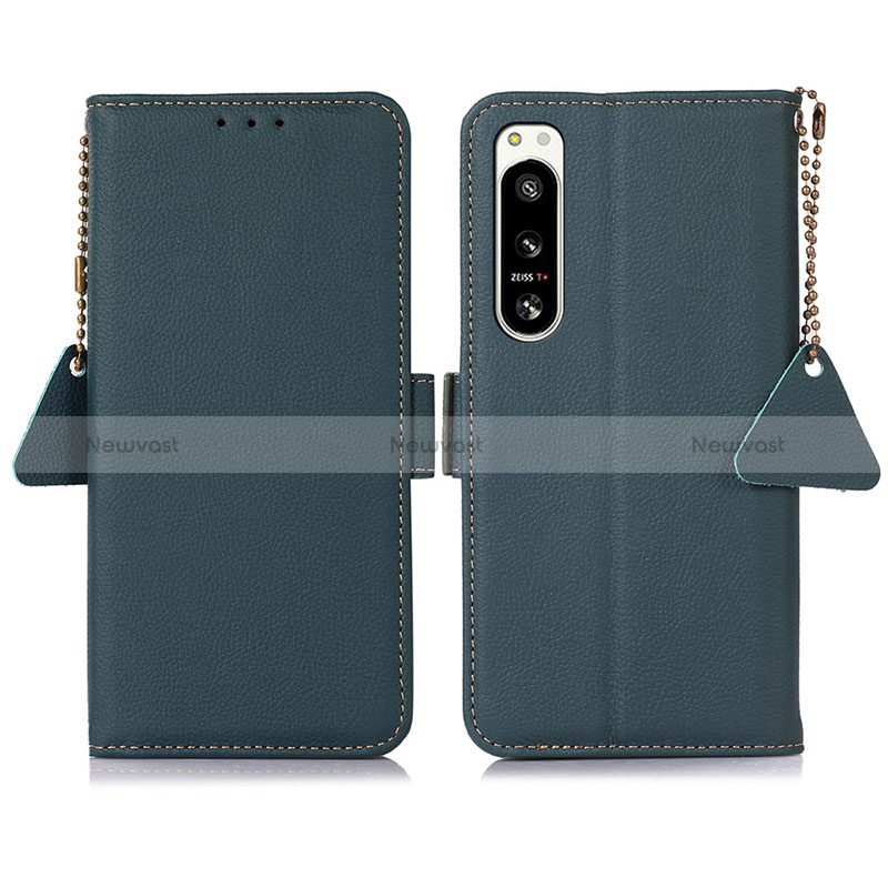 Leather Case Stands Flip Cover Holder B04H for Sony Xperia 5 IV Green