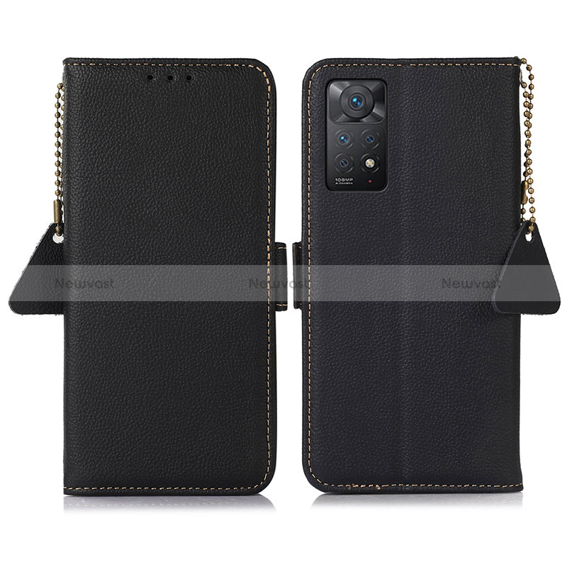 Leather Case Stands Flip Cover Holder B04H for Xiaomi Redmi Note 11 Pro 4G Black