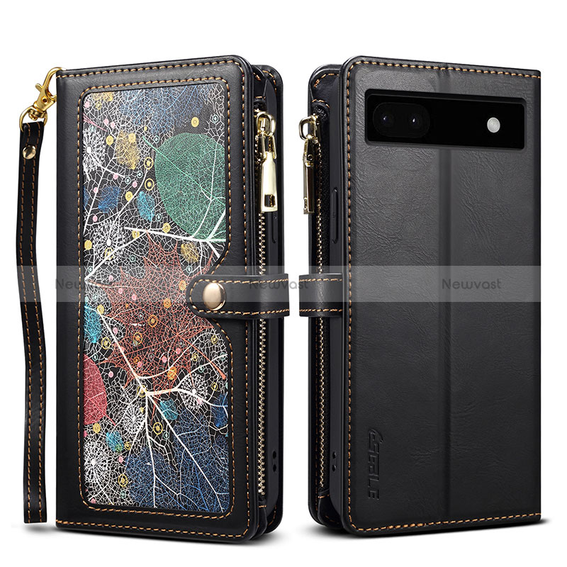 Leather Case Stands Flip Cover Holder B04S for Google Pixel 6a 5G Black