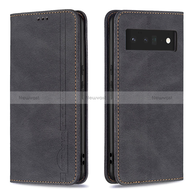 Leather Case Stands Flip Cover Holder B05F for Google Pixel 6 Pro 5G Black