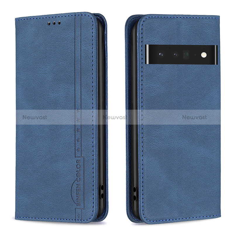 Leather Case Stands Flip Cover Holder B05F for Google Pixel 7 Pro 5G Blue