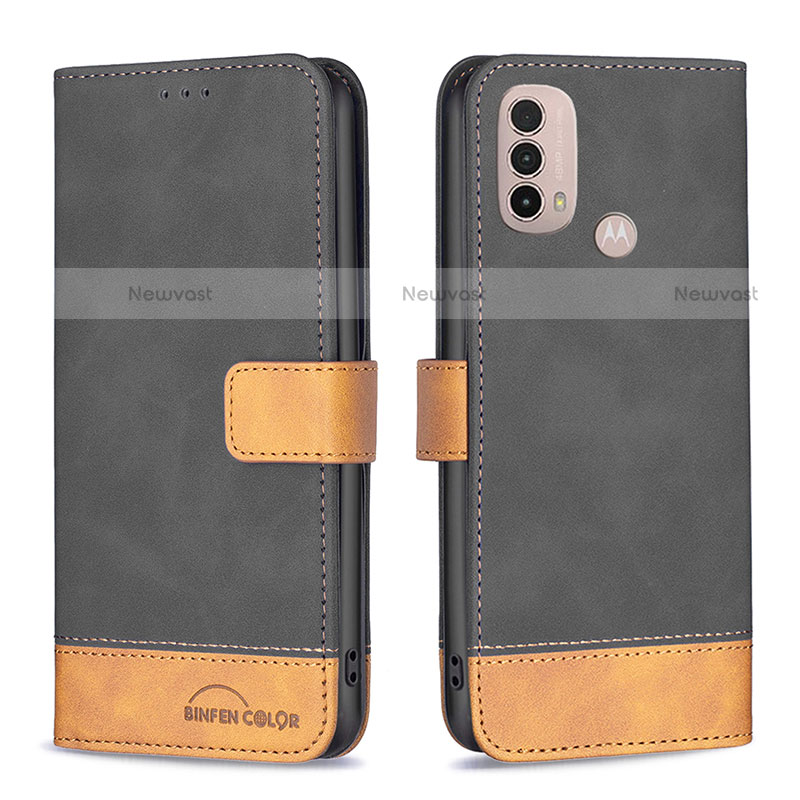 Leather Case Stands Flip Cover Holder B05F for Motorola Moto E30 Black