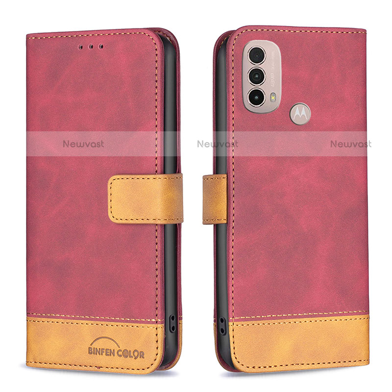 Leather Case Stands Flip Cover Holder B05F for Motorola Moto E30 Red