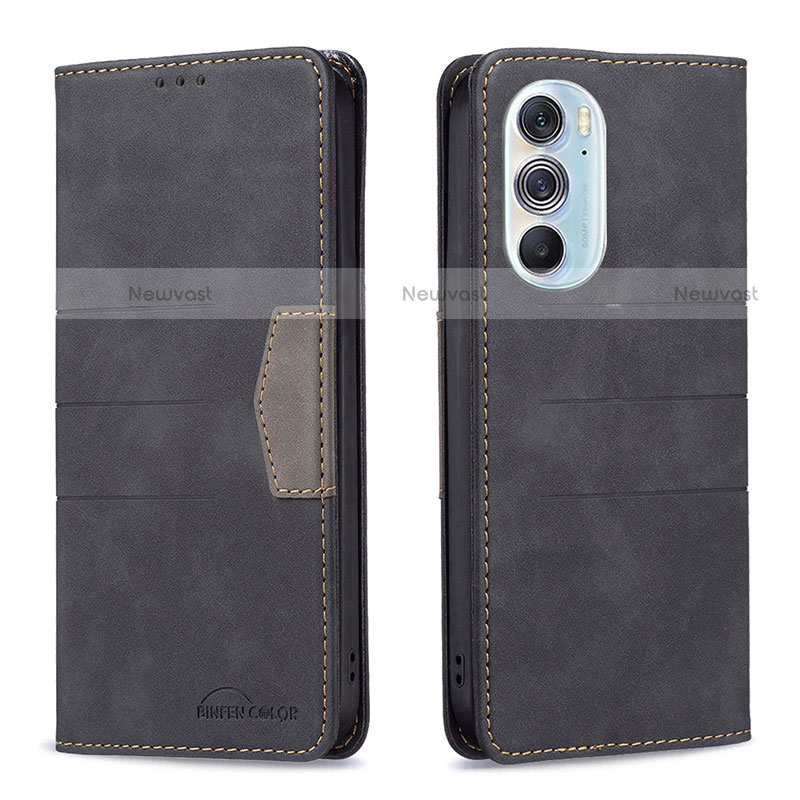 Leather Case Stands Flip Cover Holder B05F for Motorola Moto Edge 30 Pro 5G Black